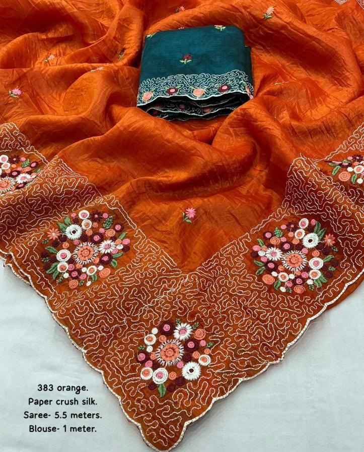 kc 383 flowerpot new design paper crush silk saree 2025