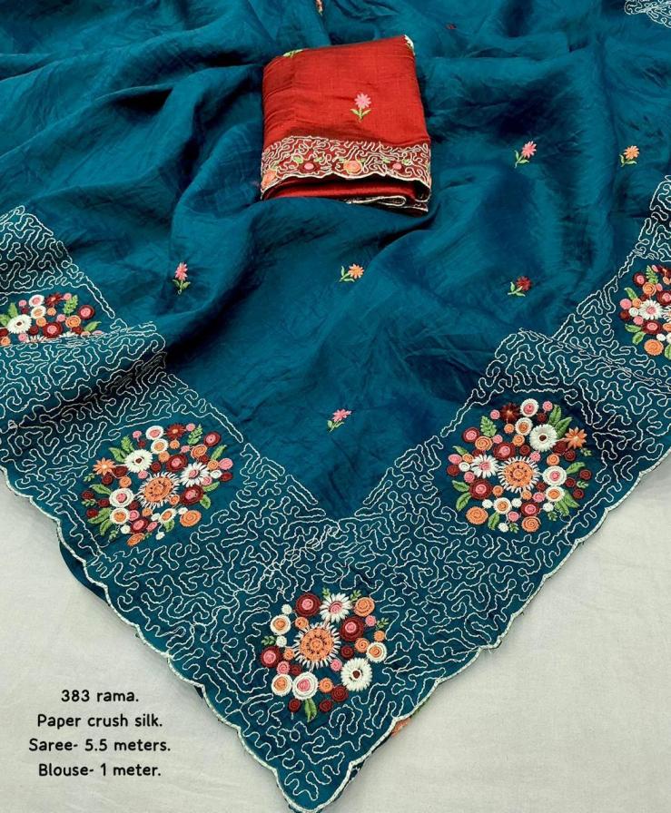 kc 383 flowerpot new design paper crush silk saree 2025