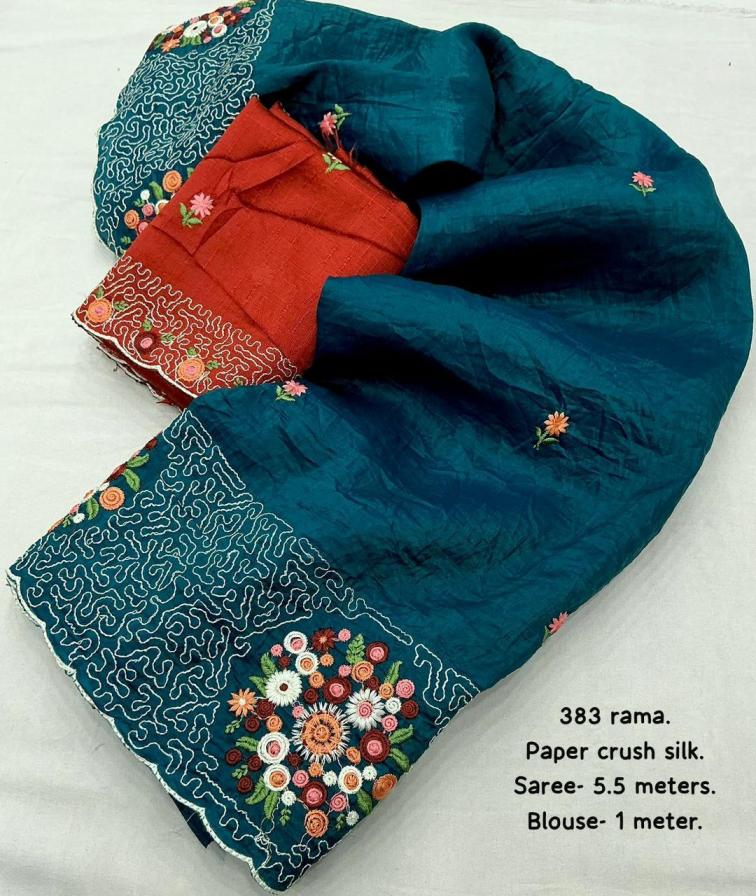 kc 383 flowerpot new design paper crush silk saree 2025