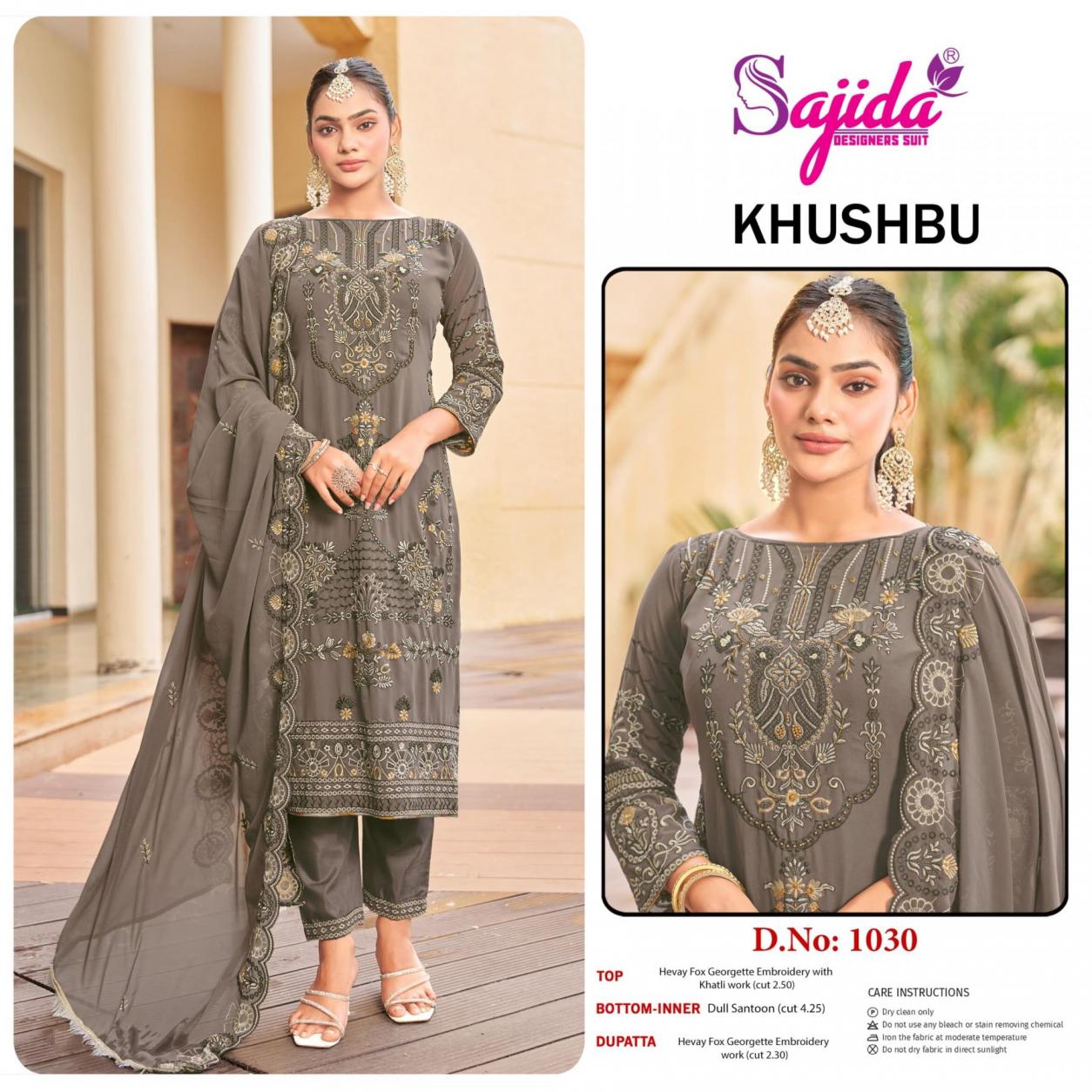 SAJIDA DESIGNER KHUSHBU 1030 GEORGETTE FULLY STITCH PLUS SIZE PAKITANI 3PCS DRESS