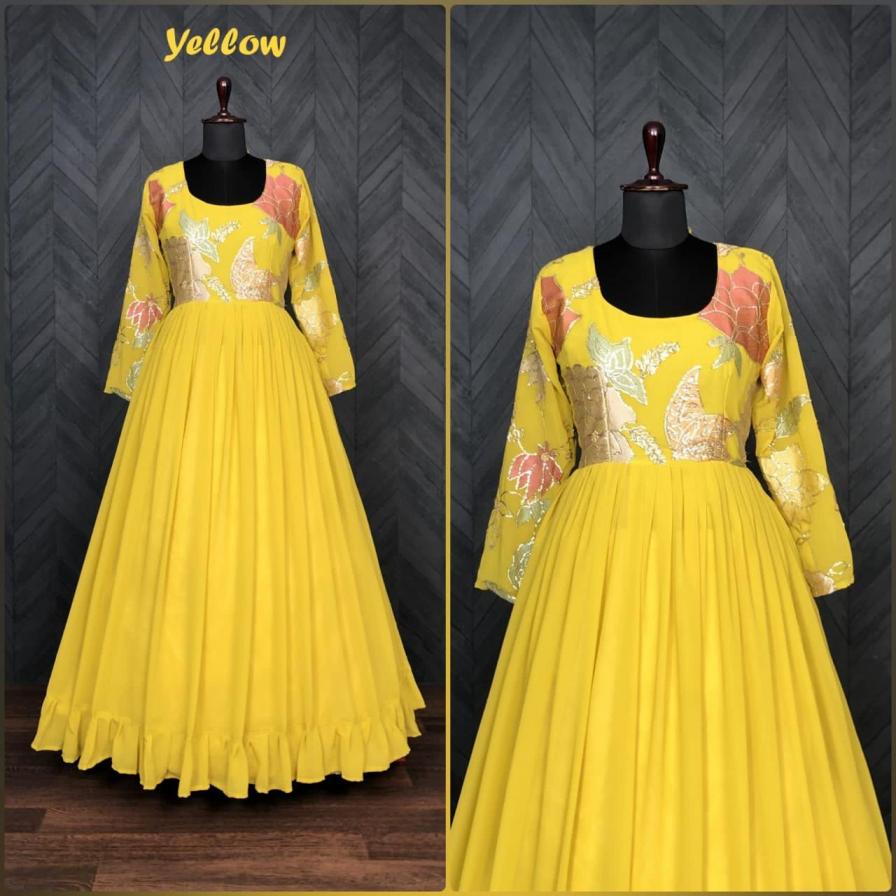 LW 9010 FULLY STITCH STYLISH BLOOMING GEORGETTE LONG GOWN 