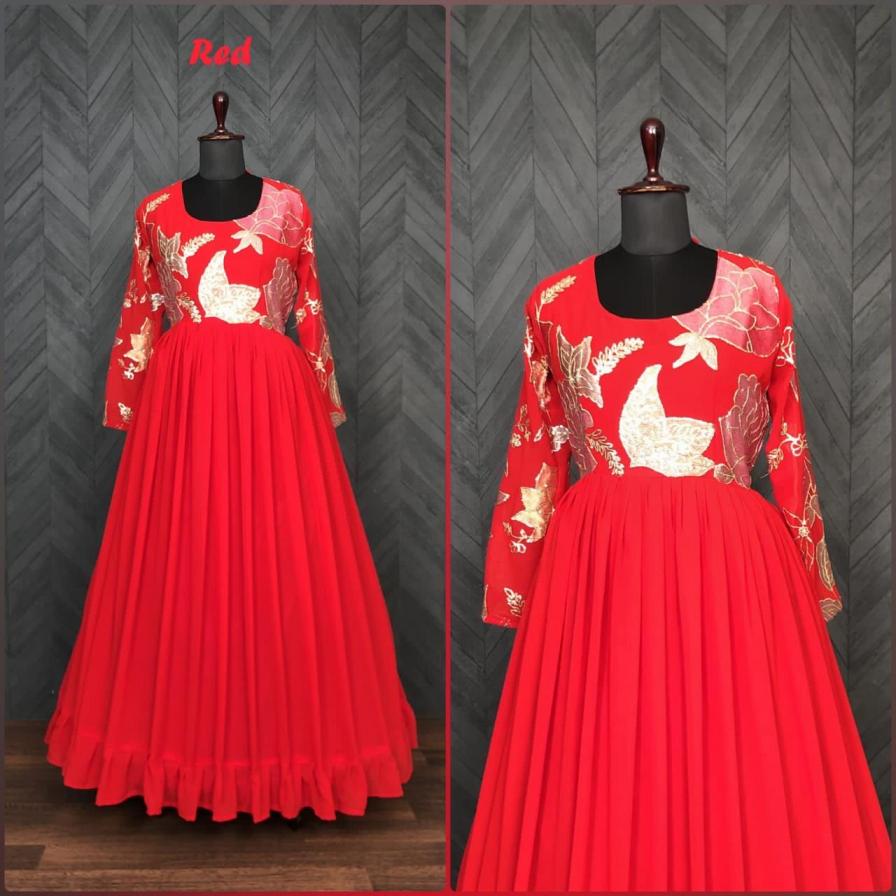 LW 9010 FULLY STITCH STYLISH BLOOMING GEORGETTE LONG GOWN 