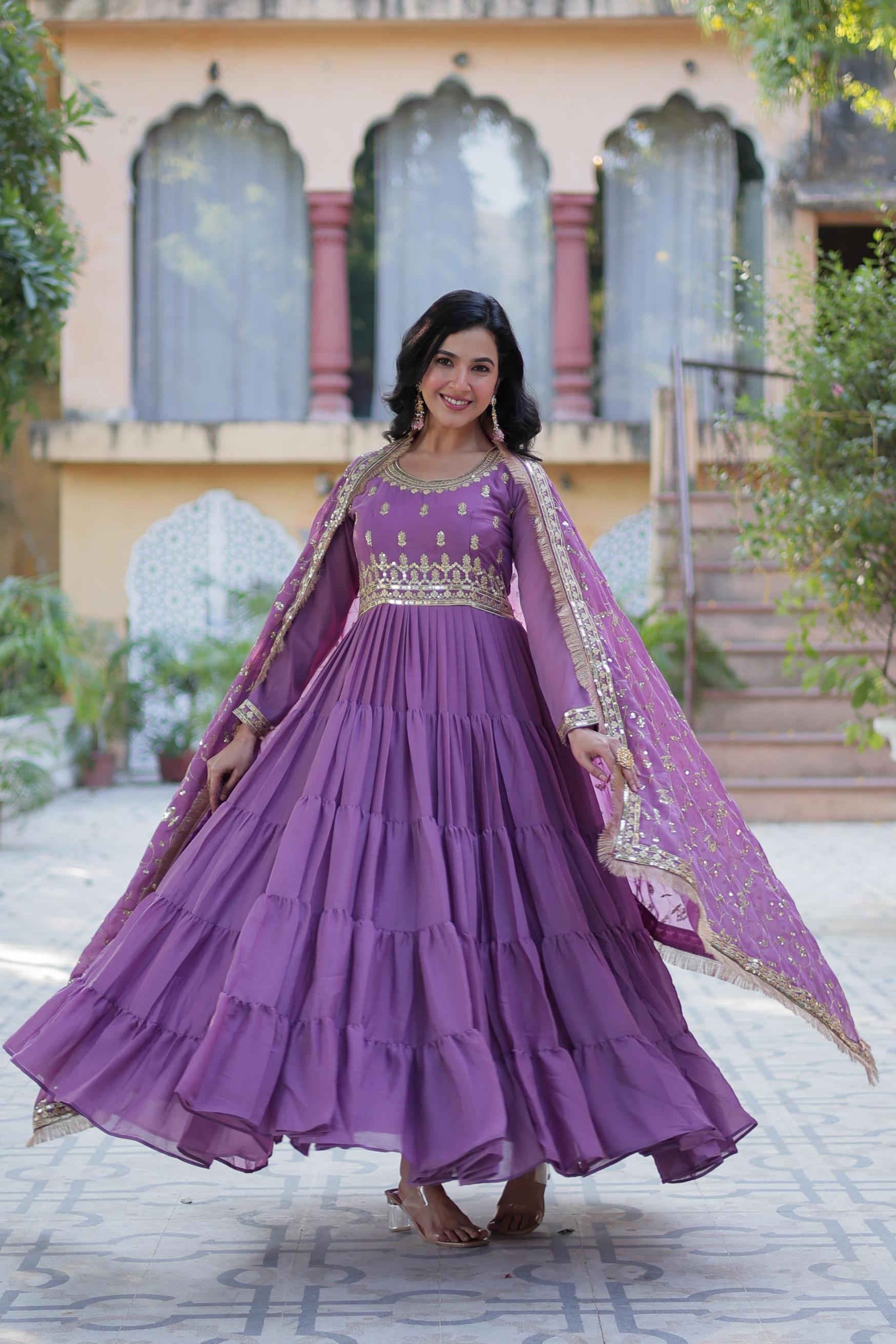 LW 9214 LUXURIOUS STAR GEORGETTE FULL STITCH GOWN WITH DUPATTA FOR WOMEN