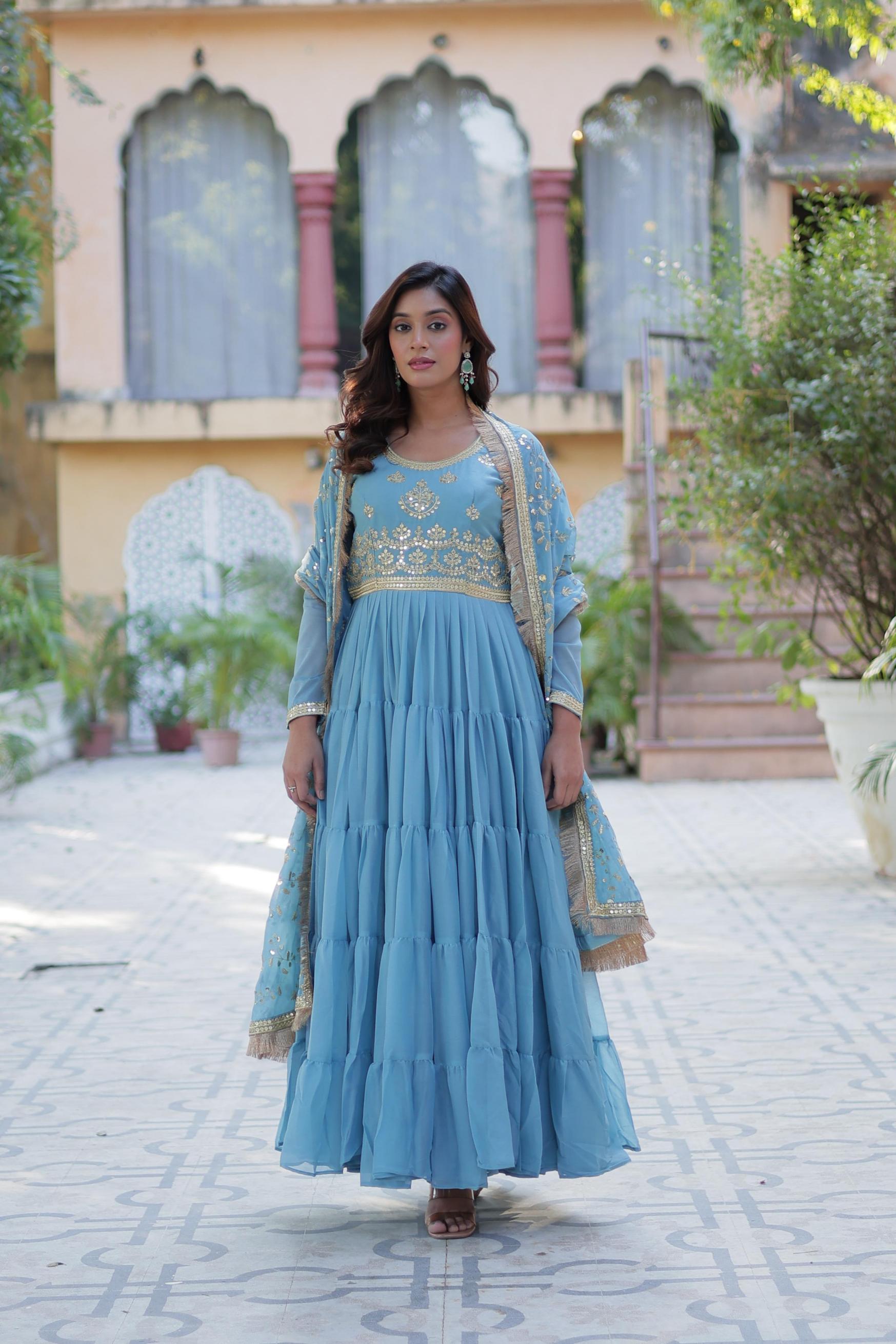 LW 9214 LUXURIOUS STAR GEORGETTE FULL STITCH GOWN WITH DUPATTA FOR WOMEN