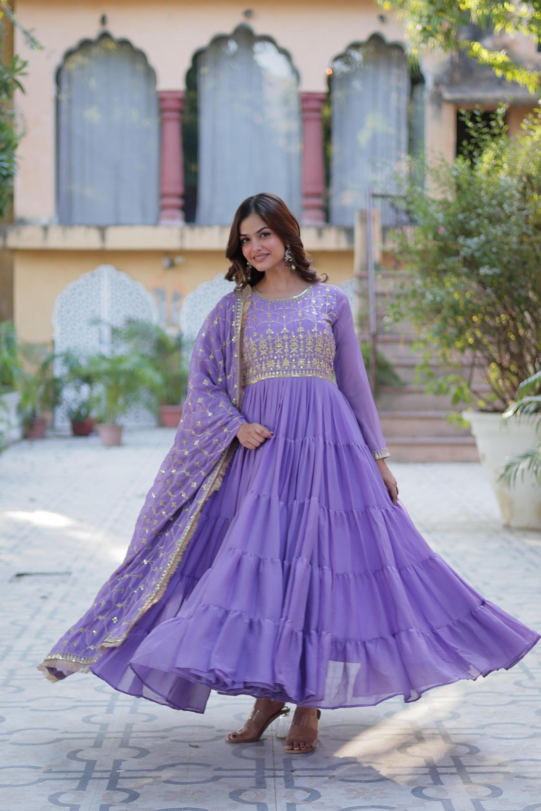 LW 9214 LUXURIOUS STAR GEORGETTE FULL STITCH GOWN WITH DUPATTA FOR WOMEN