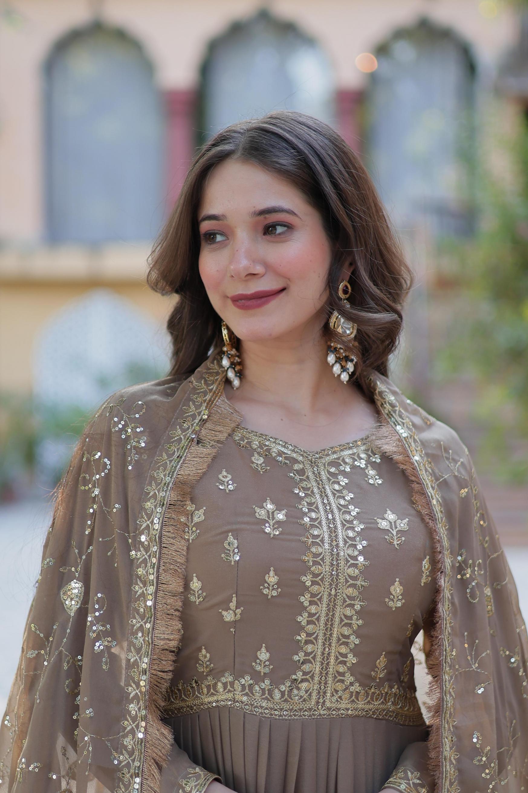 LW 9214 LUXURIOUS STAR GEORGETTE FULL STITCH GOWN WITH DUPATTA FOR WOMEN