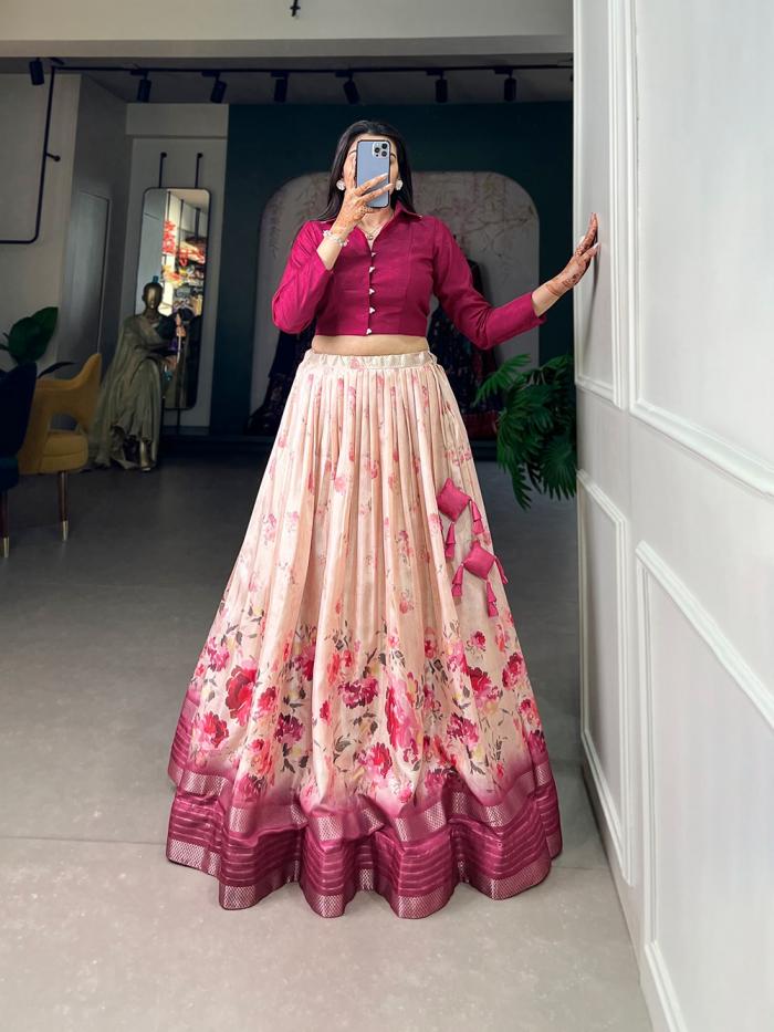 NNK1106 TRADITIONAL DOLA SILK FLORAL PRINT FULLY STITCH LEHENGAS ONLINE 