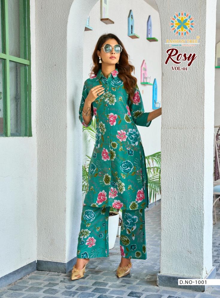 ROSY VOL 1 BY PASSION TREE RAYON ETHNIC FULL STITCH PLUS SIZE CO-ORD FOR WOMENS 