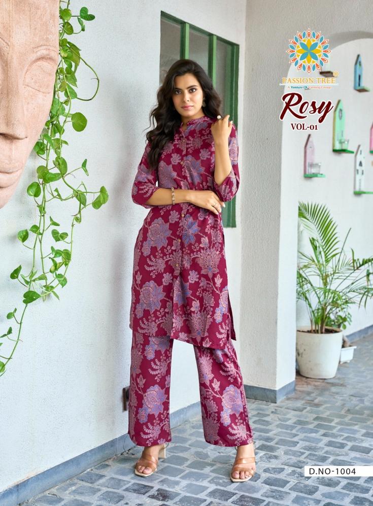 ROSY VOL 1 BY PASSION TREE RAYON ETHNIC FULL STITCH PLUS SIZE CO-ORD FOR WOMENS 