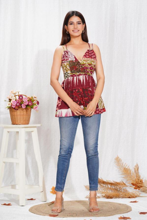 PEPLUM FIT NECKLINE READYMADE STYLISH LOOK COTTON WESTERN TOPS 