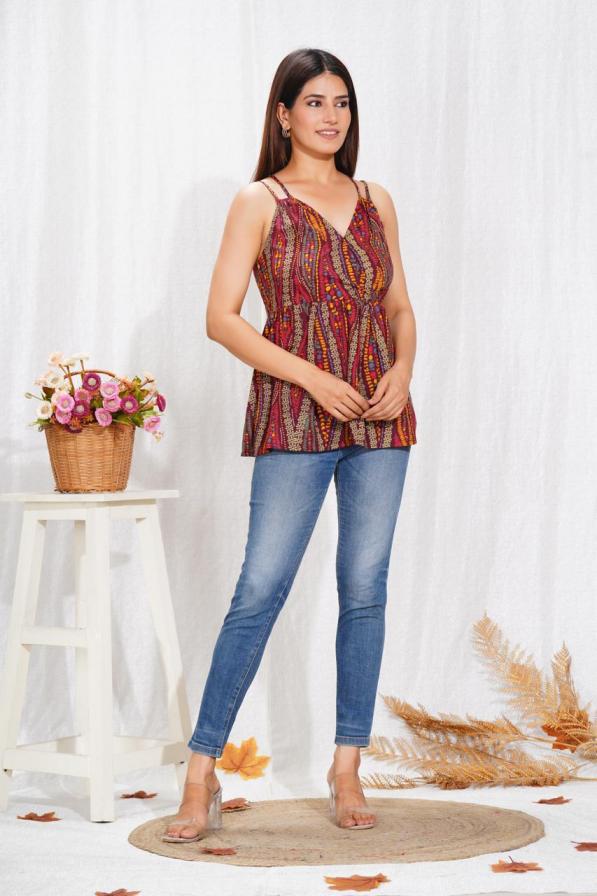 PEPLUM FIT NECKLINE READYMADE STYLISH LOOK COTTON WESTERN TOPS 