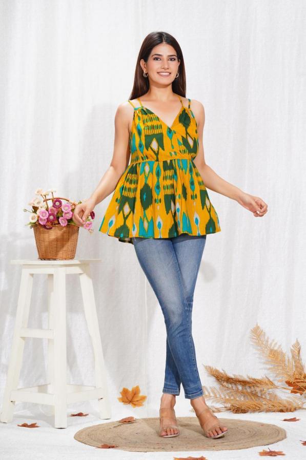 PEPLUM FIT NECKLINE READYMADE STYLISH LOOK COTTON WESTERN TOPS 