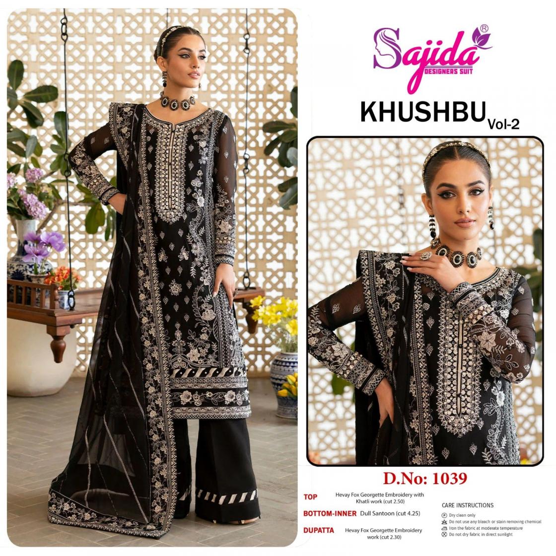 khushbu vol 2 by sajida designer readymade 1039 georgette plus size pakistani suit 