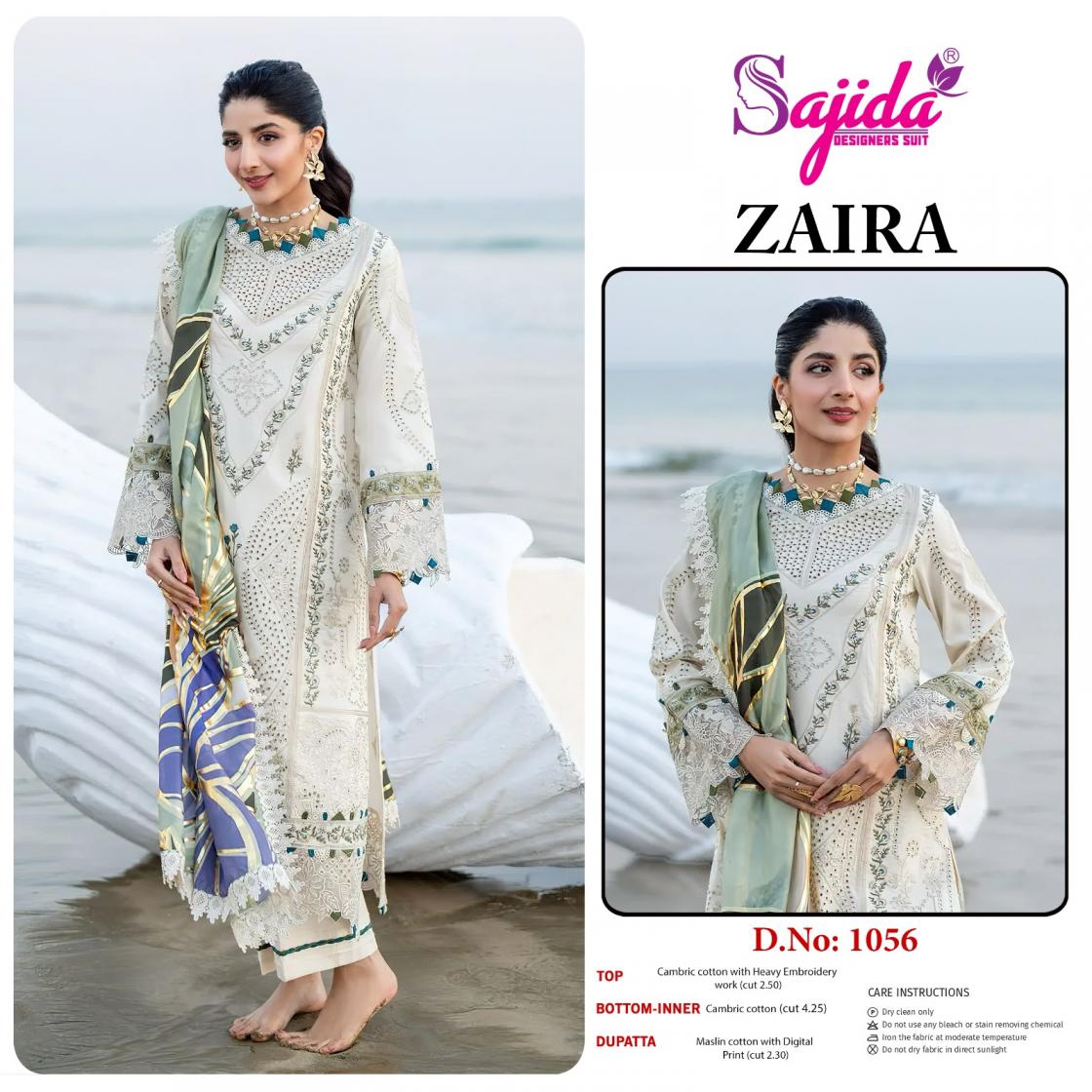 ZAIRA BY SAJIDA DESIGNER READYMADE BIG SIZE COTTON PAKISTANI 3PCS DRESS 