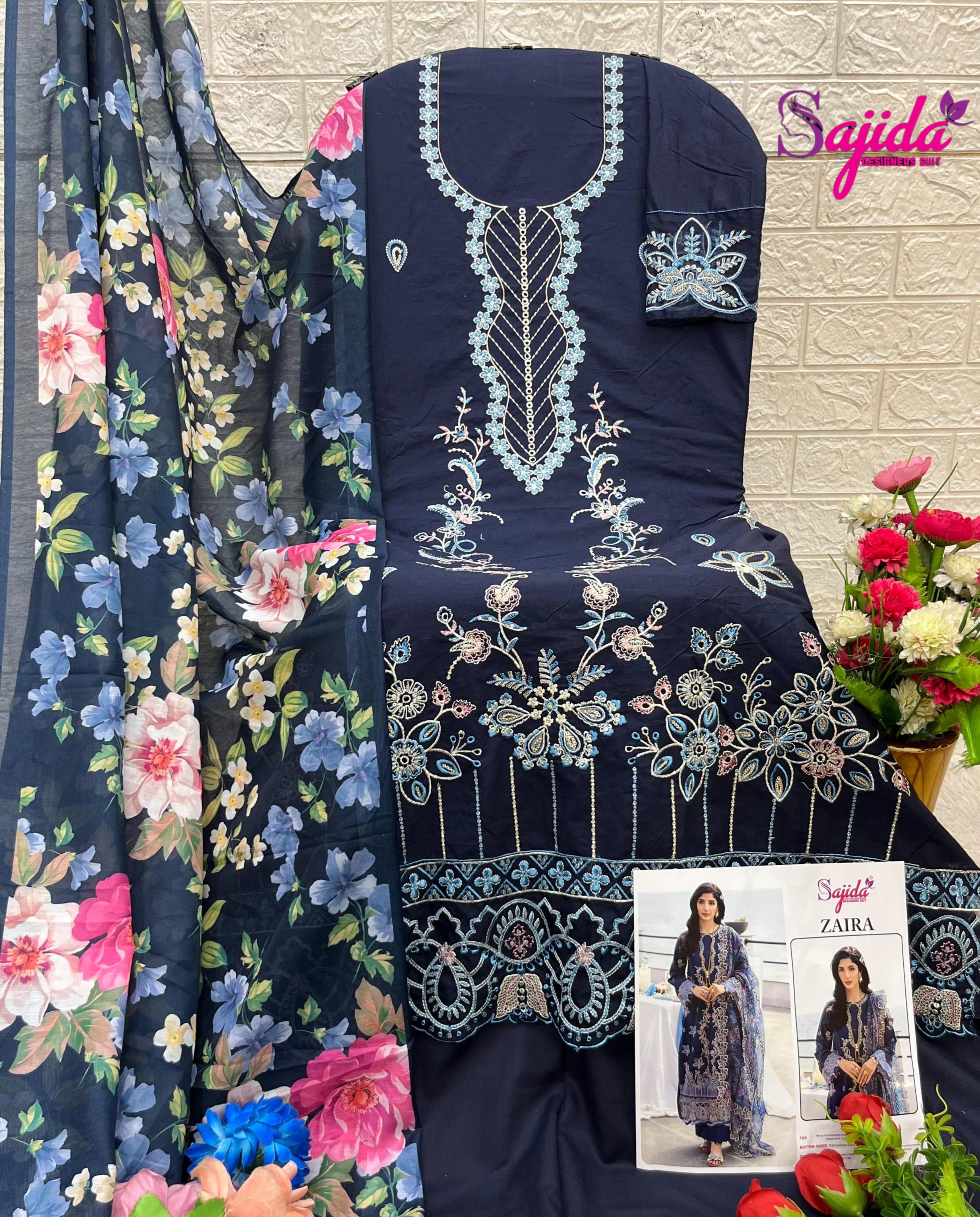 ZAIRA BY SAJIDA DESIGNER READYMADE BIG SIZE COTTON PAKISTANI 3PCS DRESS 