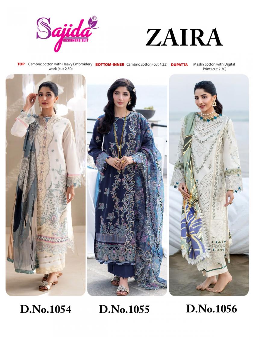 ZAIRA BY SAJIDA DESIGNER READYMADE BIG SIZE COTTON PAKISTANI 3PCS DRESS 