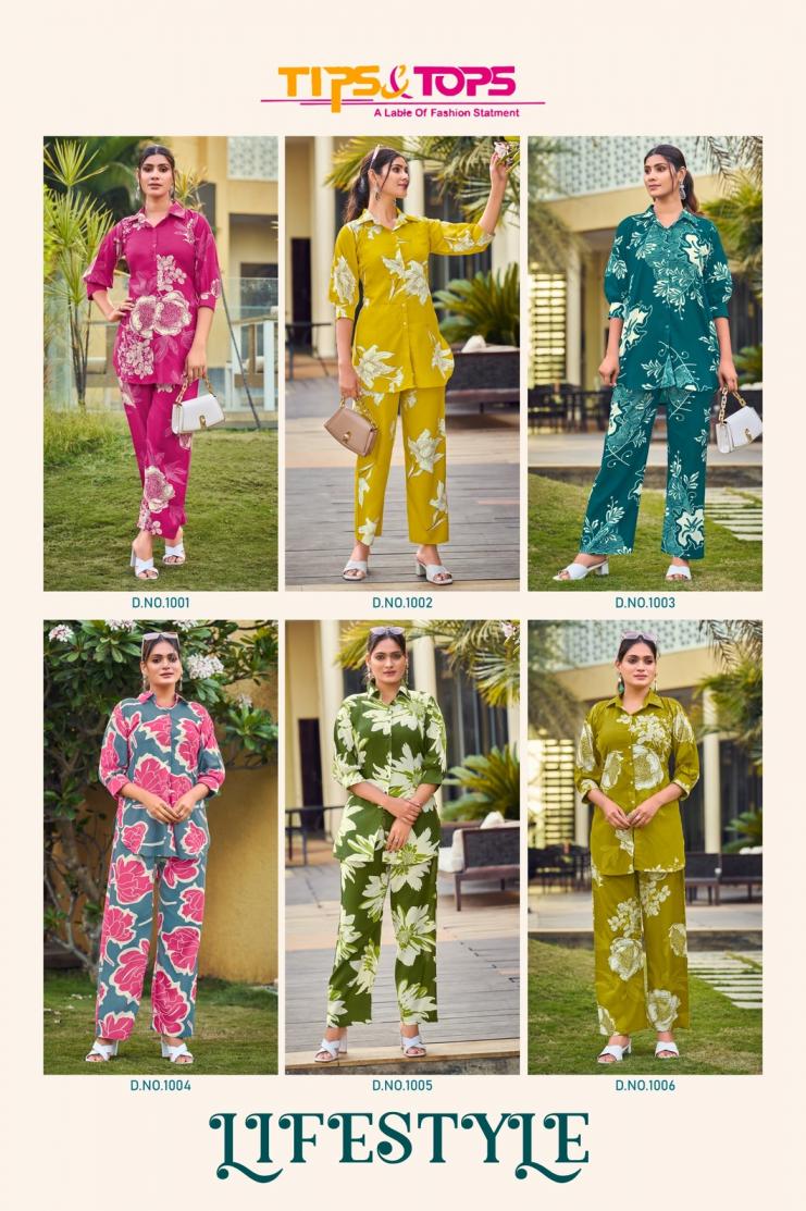 lifestyle by tips & tops rayon stylish readymade co-ord set online 