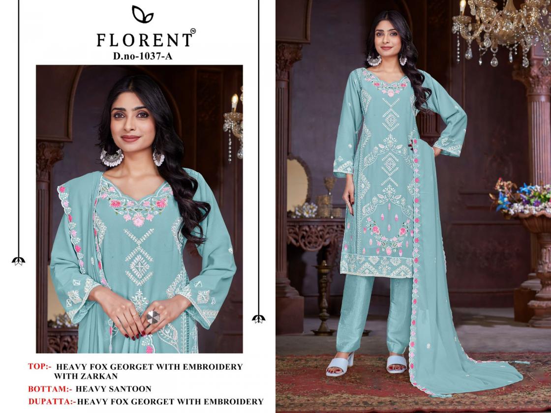 1037 BY FLORENT GEORGETTE UNIQUE PAKISTANI UNSTITCH 3PCS DRESS