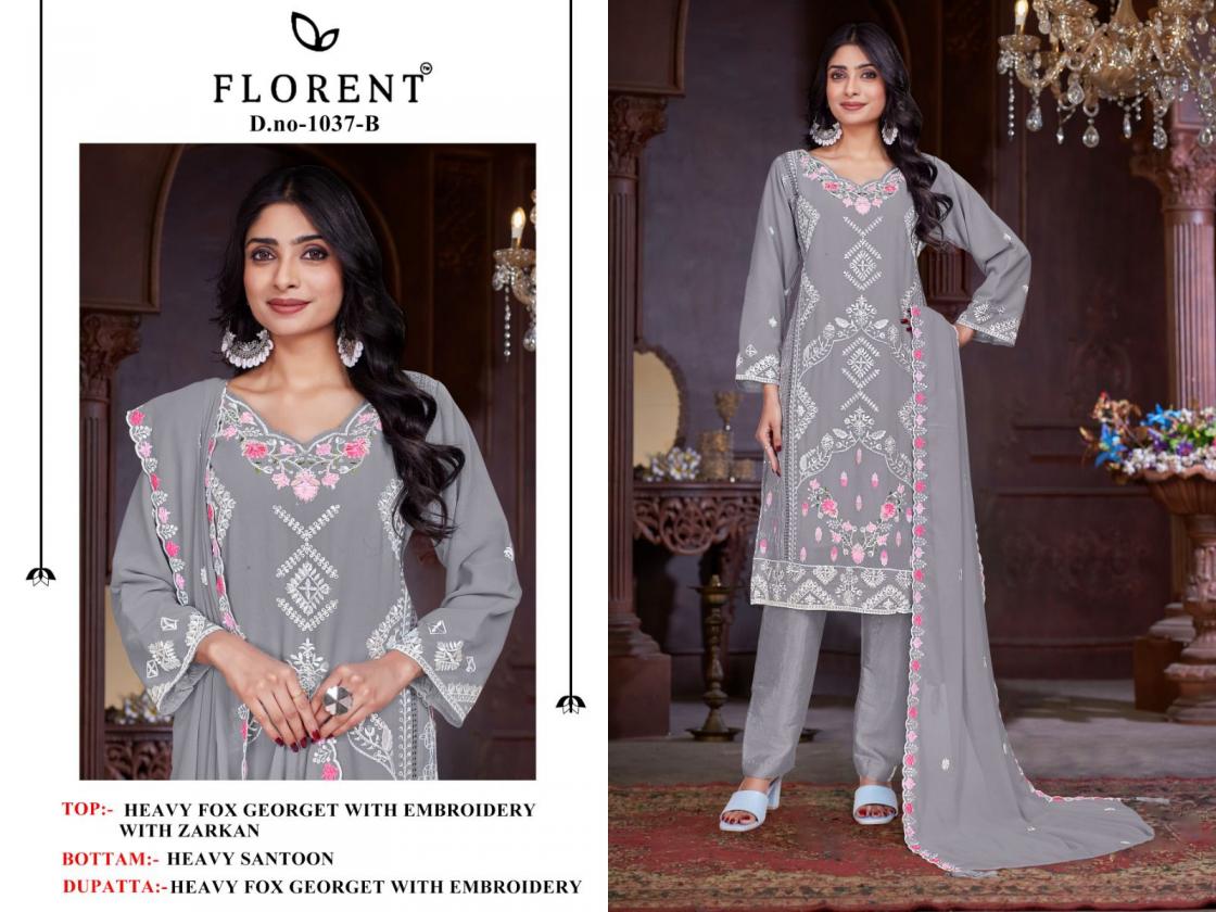 1037 BY FLORENT GEORGETTE UNIQUE PAKISTANI UNSTITCH 3PCS DRESS