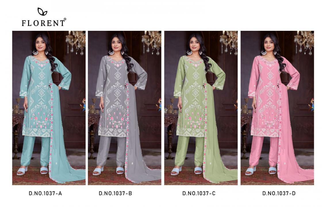 1037 BY FLORENT GEORGETTE UNIQUE PAKISTANI UNSTITCH 3PCS DRESS