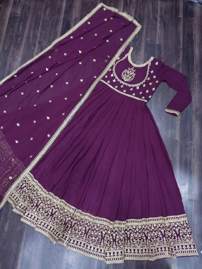 LW 9218 FAUX BLOOMING GEORGETTE FULLY STITCH STYLISH GOWN WITH DUPATTA   