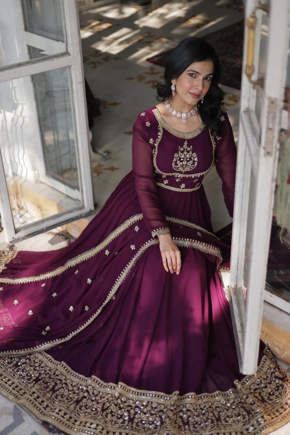LW 9218 FAUX BLOOMING GEORGETTE FULLY STITCH STYLISH GOWN WITH DUPATTA   