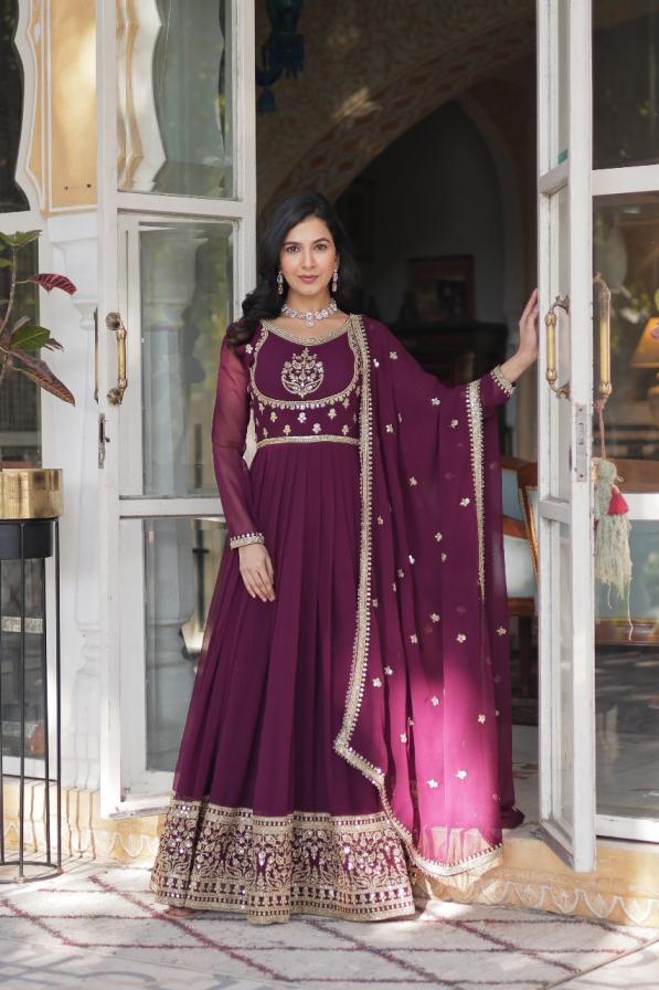 LW 9218 FAUX BLOOMING GEORGETTE FULLY STITCH STYLISH GOWN WITH DUPATTA   