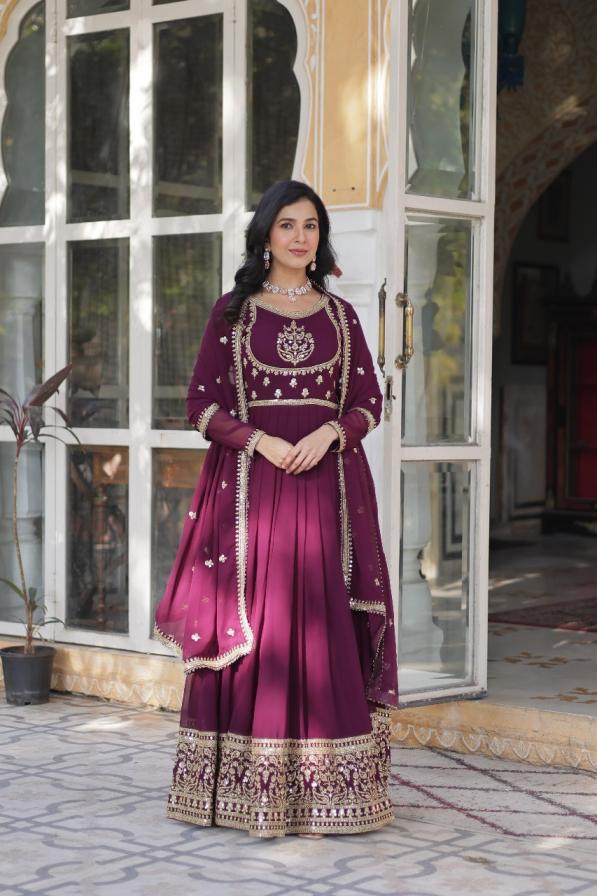 LW 9218 FAUX BLOOMING GEORGETTE FULLY STITCH STYLISH GOWN WITH DUPATTA   