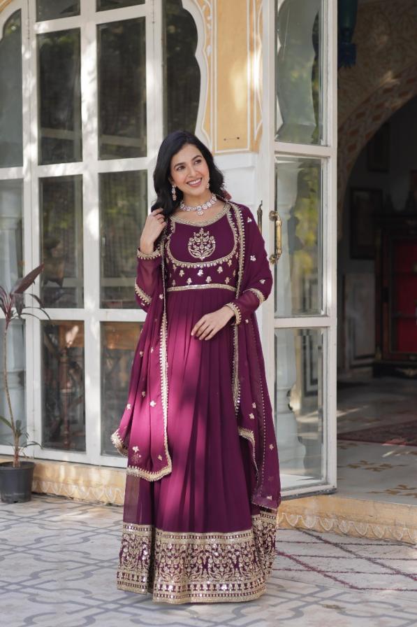 LW 9218 FAUX BLOOMING GEORGETTE FULLY STITCH STYLISH GOWN WITH DUPATTA   