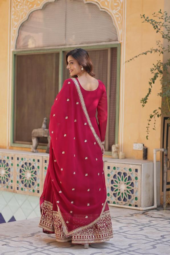 LW 9218 FAUX BLOOMING GEORGETTE FULLY STITCH STYLISH GOWN WITH DUPATTA   