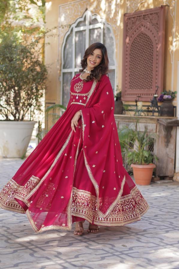 LW 9218 FAUX BLOOMING GEORGETTE FULLY STITCH STYLISH GOWN WITH DUPATTA   
