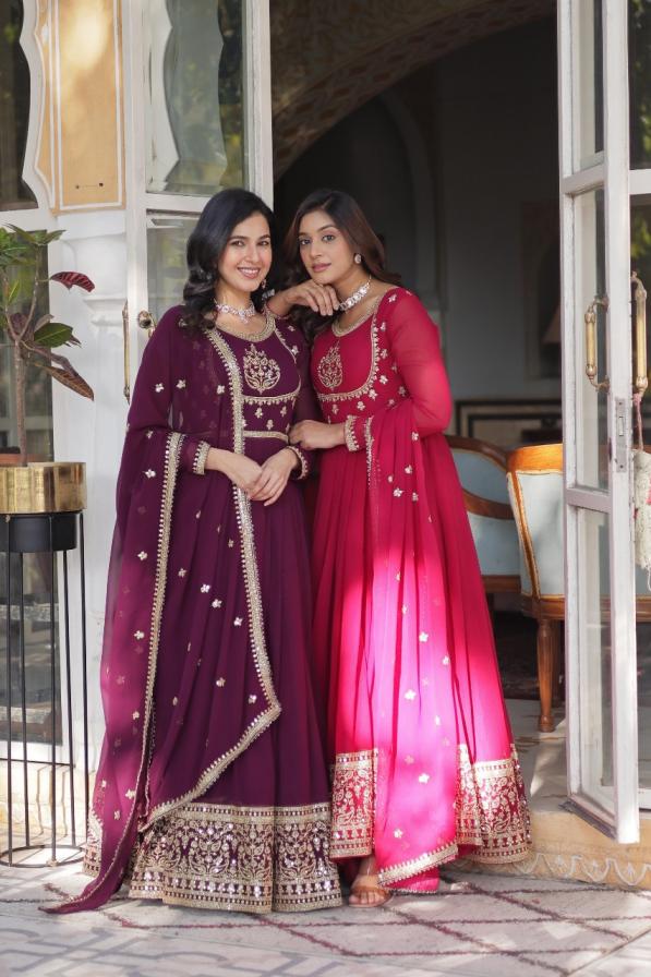 LW 9218 FAUX BLOOMING GEORGETTE FULLY STITCH STYLISH GOWN WITH DUPATTA   
