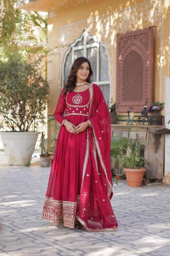 LW 9218 FAUX BLOOMING GEORGETTE FULLY STITCH STYLISH GOWN WITH DUPATTA   