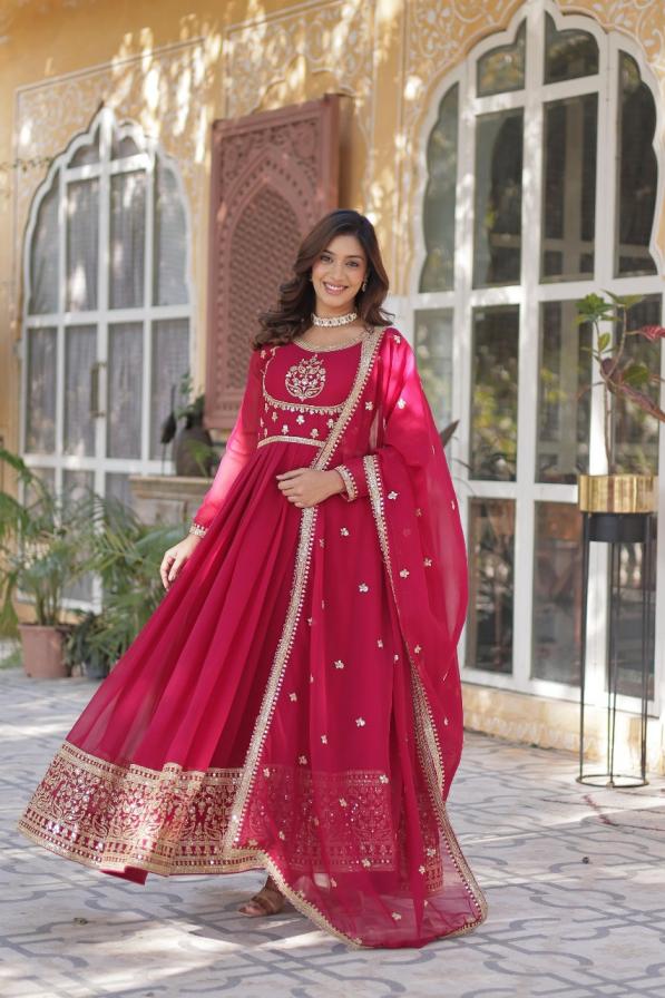 LW 9218 FAUX BLOOMING GEORGETTE FULLY STITCH STYLISH GOWN WITH DUPATTA   