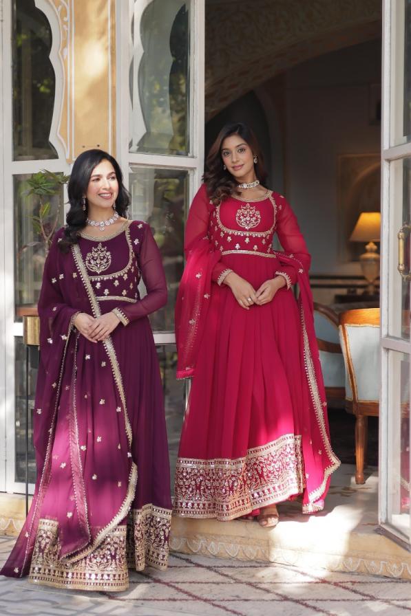LW 9218 FAUX BLOOMING GEORGETTE FULLY STITCH STYLISH GOWN WITH DUPATTA   