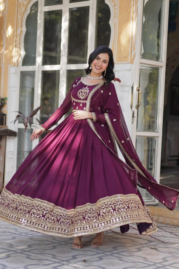 LW 9218 FAUX BLOOMING GEORGETTE FULLY STITCH STYLISH GOWN WITH DUPATTA   