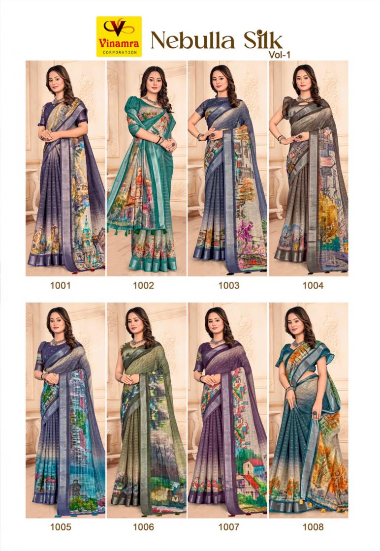 VINAMRA CORPORATION NEBULLA SILK VOL 1 LILEN SILVER PRETTY LOOK SAREES 