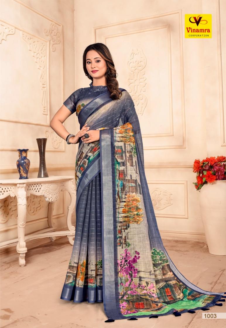 VINAMRA CORPORATION NEBULLA SILK VOL 1 LILEN SILVER PRETTY LOOK SAREES 