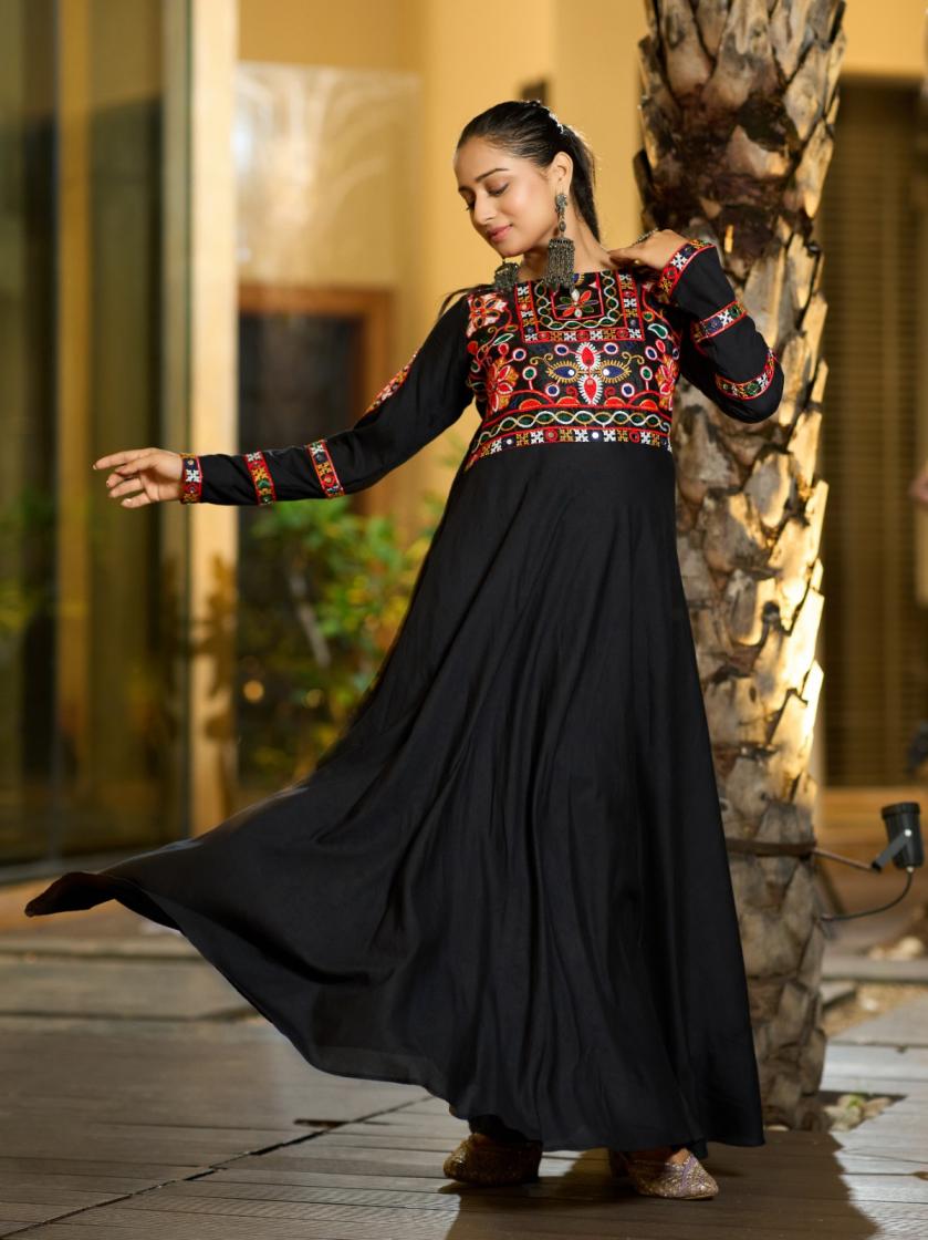 PR 9STAR FASHION NAVRATRI  RAYON  WITH  THREAD WORK & MIRROR  WORK FANCY DESIGNER KURTI 