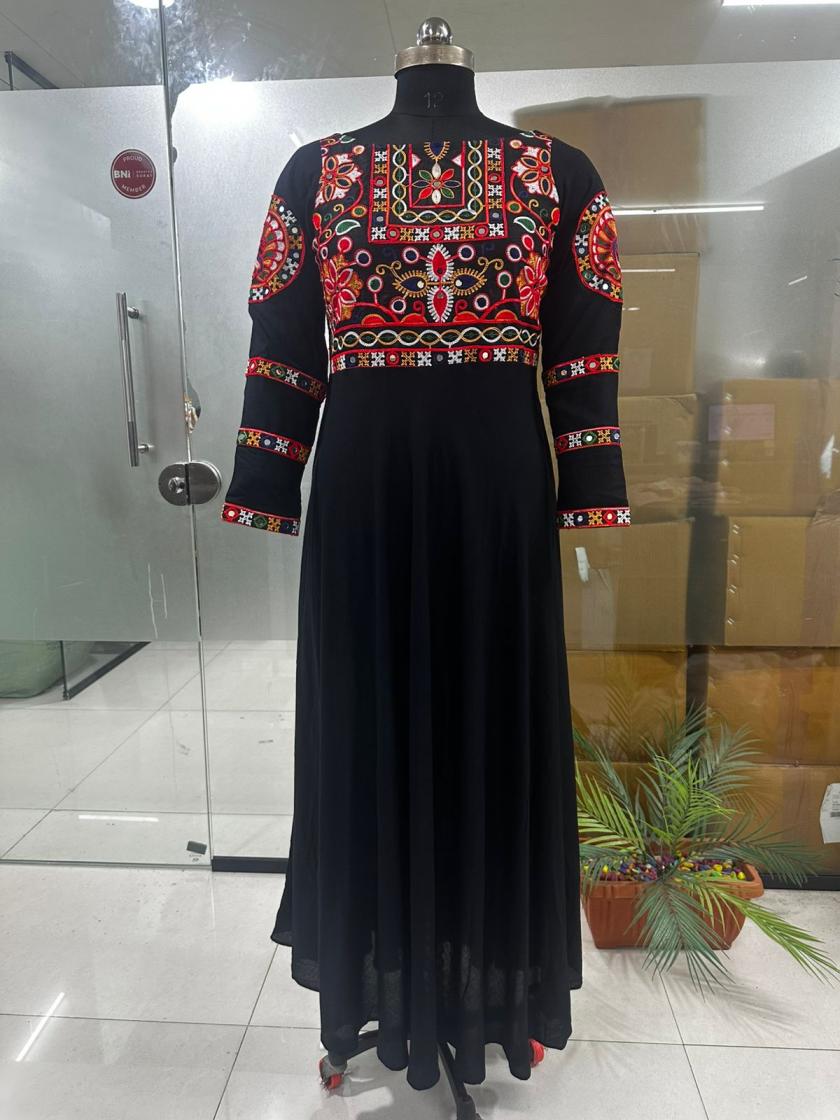 PR 9STAR FASHION NAVRATRI  RAYON  WITH  THREAD WORK & MIRROR  WORK FANCY DESIGNER KURTI 