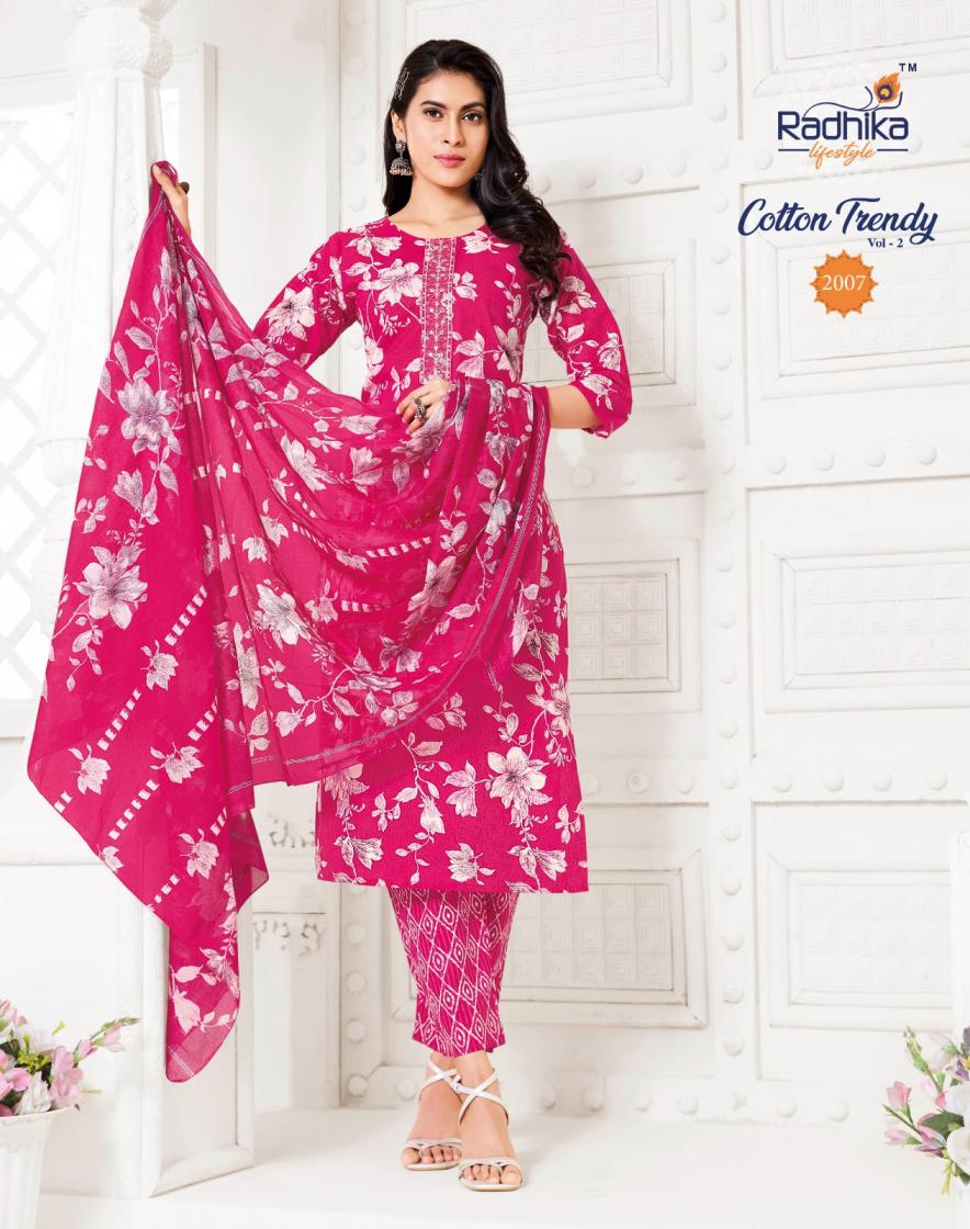 COTTON TRENDY VOL 2 BY RADHIKA LIFESTYLE COTTON READYMADE PLUS SIZE 3PCS DRESS