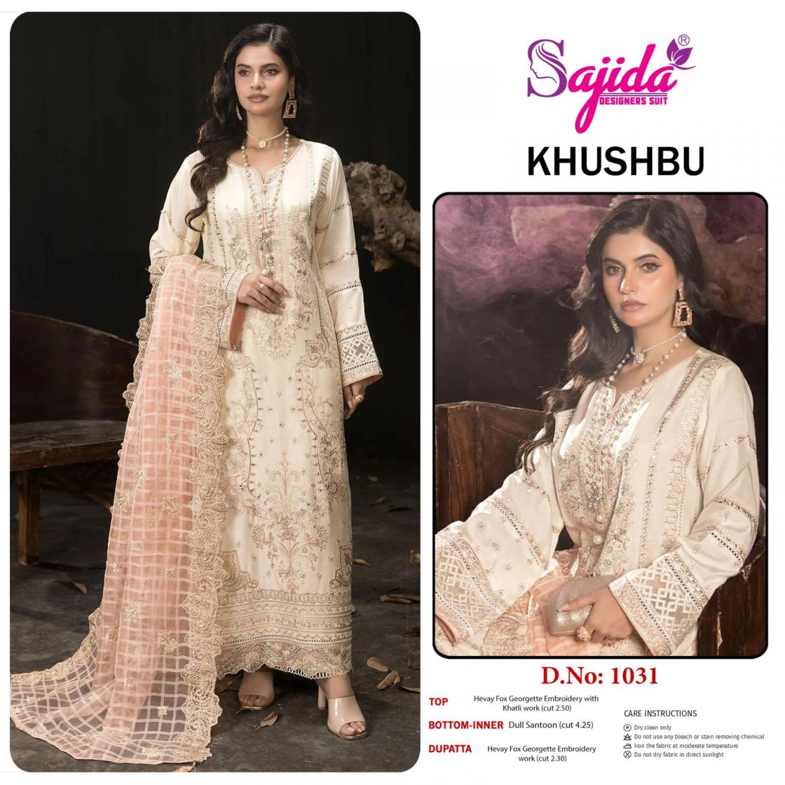khushbu sajida designer 1030-1032 full stitch georgette plus size pakistani 3pcs dress