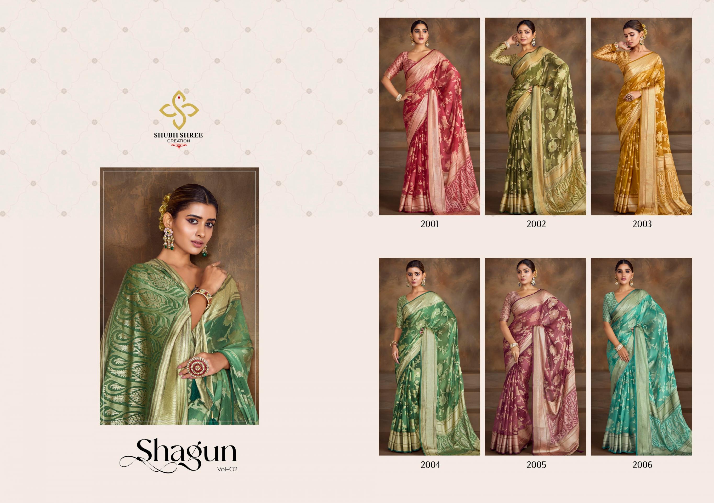 SHUBH SHREE CREATION SHAGUN VOL 2 PRETTY DULL MOSS BRASSO SAREES 