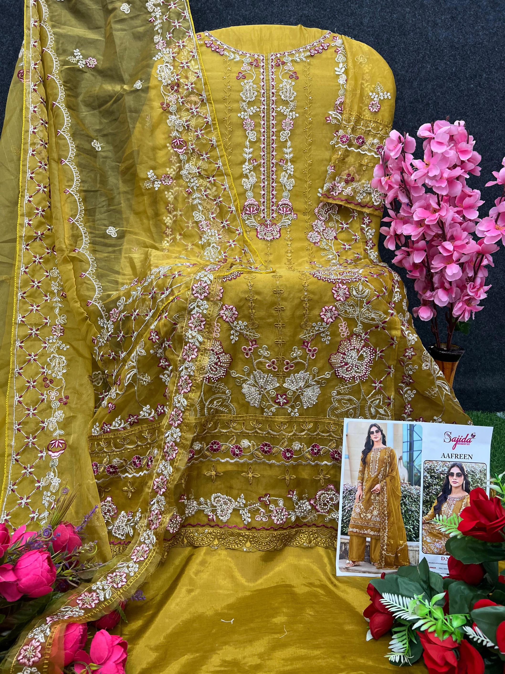 SAJIDA DESIGNER AAFREEN 1073 ORGANZA TRADITIONAL FULL STITCH PLUS SIZE PAKISTANI SUITS 