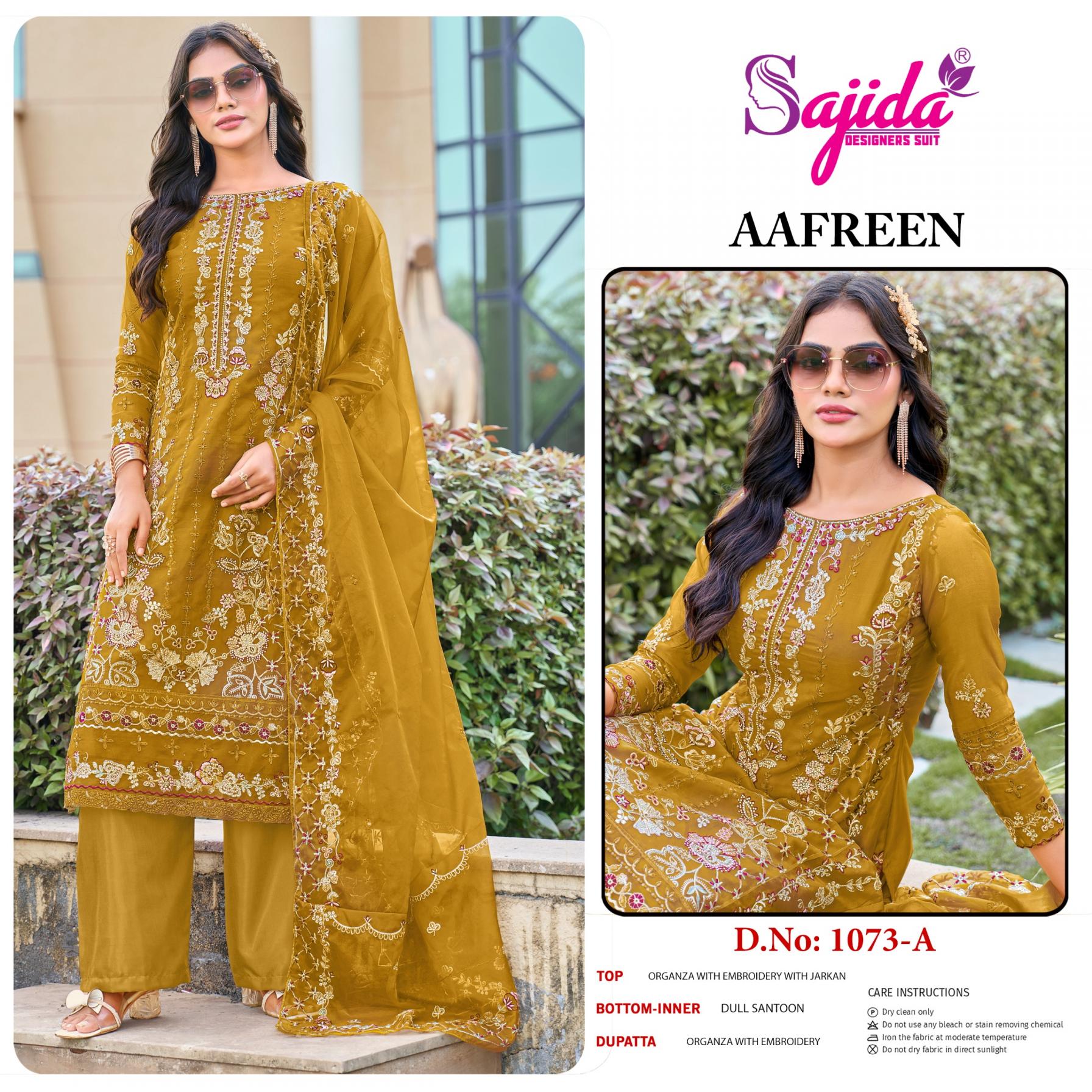 SAJIDA DESIGNER AAFREEN 1073 ORGANZA TRADITIONAL FULL STITCH PLUS SIZE PAKISTANI SUITS 