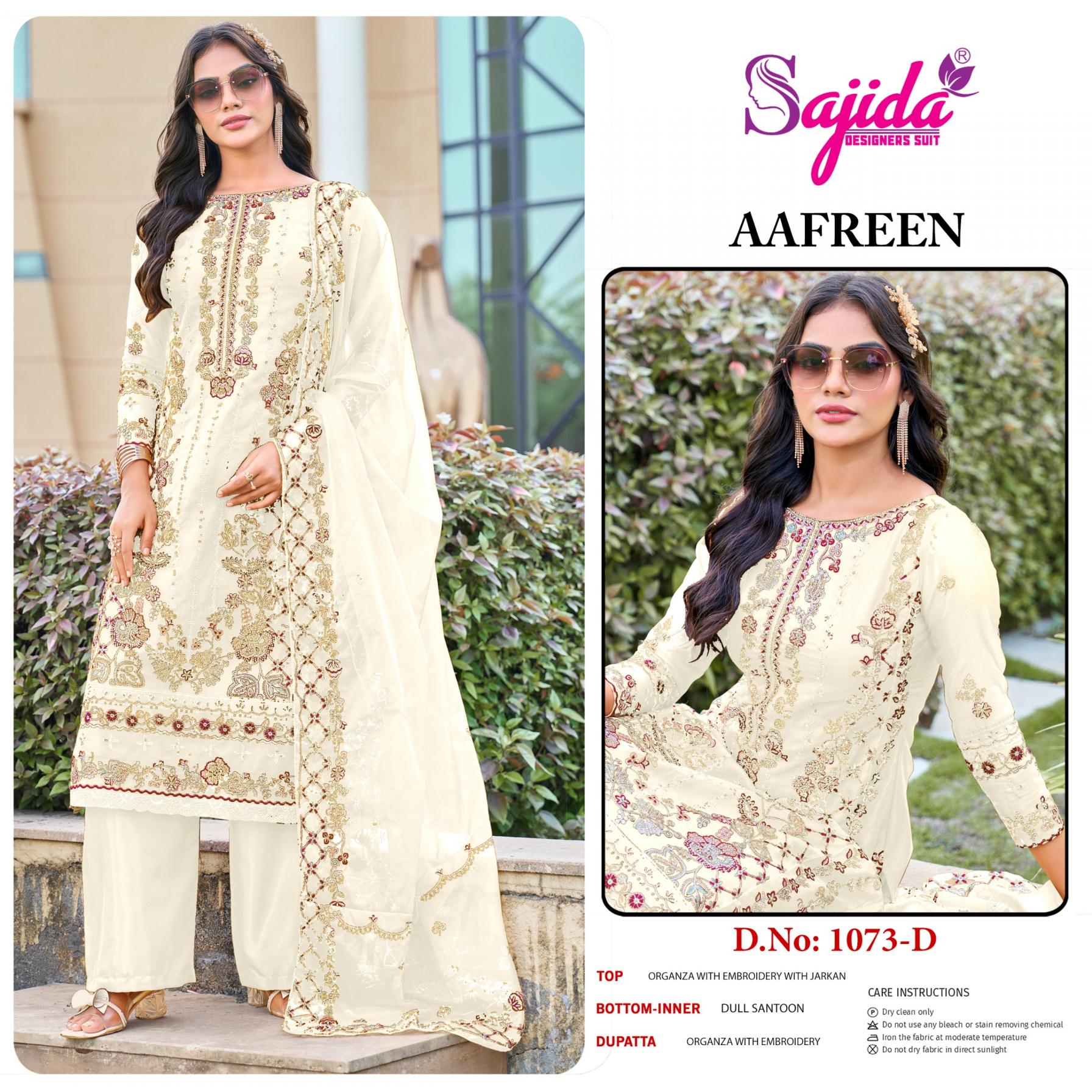 SAJIDA DESIGNER AAFREEN 1073 ORGANZA TRADITIONAL FULL STITCH PLUS SIZE PAKISTANI SUITS 