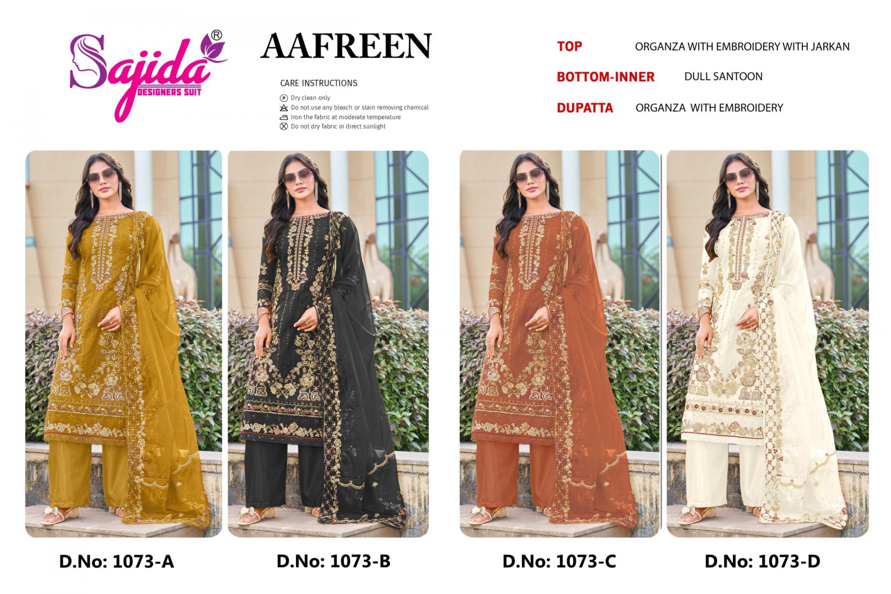 SAJIDA DESIGNER AAFREEN 1073 ORGANZA TRADITIONAL FULL STITCH PLUS SIZE PAKISTANI SUITS 
