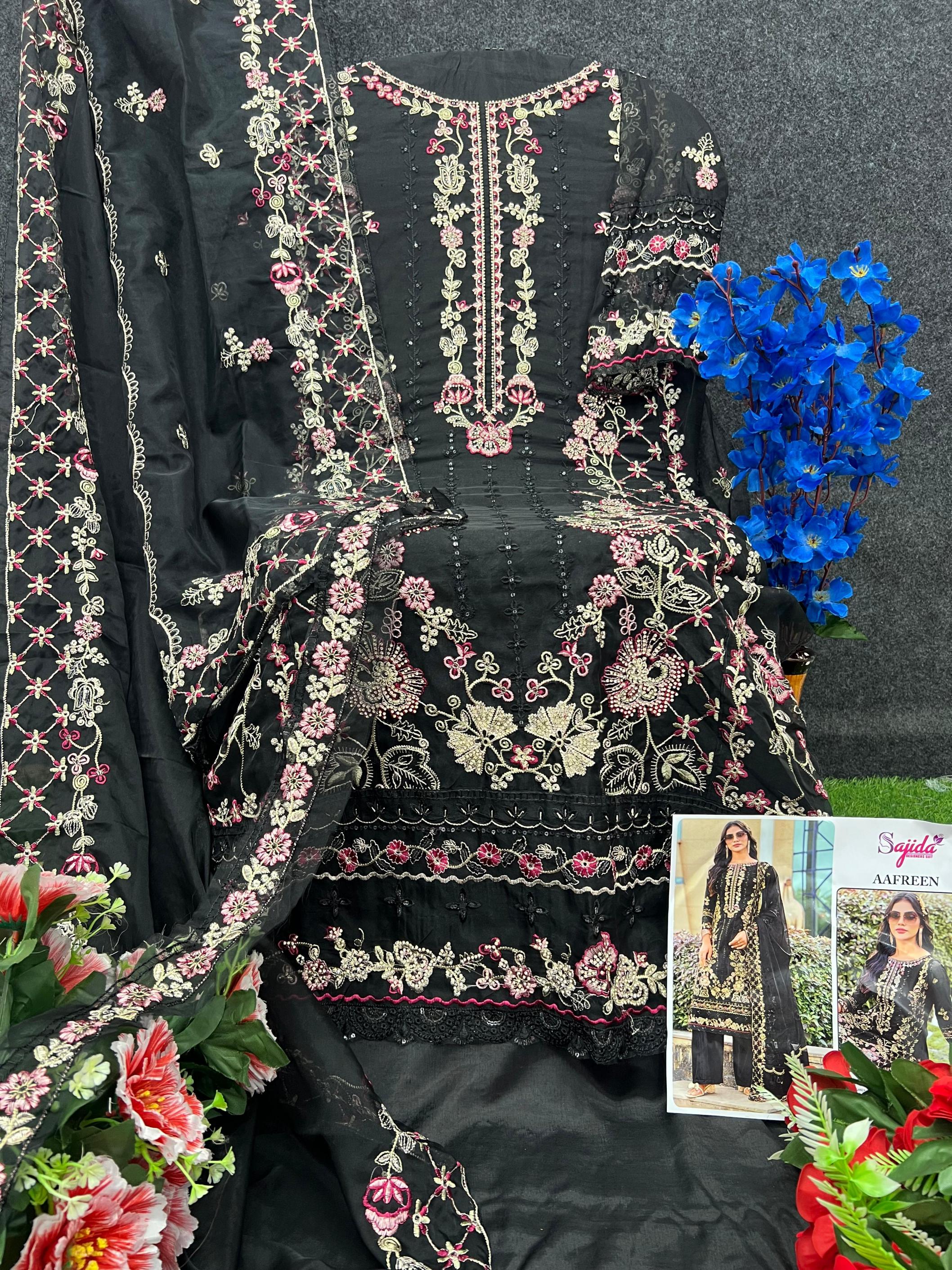 SAJIDA DESIGNER AAFREEN 1073 ORGANZA TRADITIONAL FULL STITCH PLUS SIZE PAKISTANI SUITS 