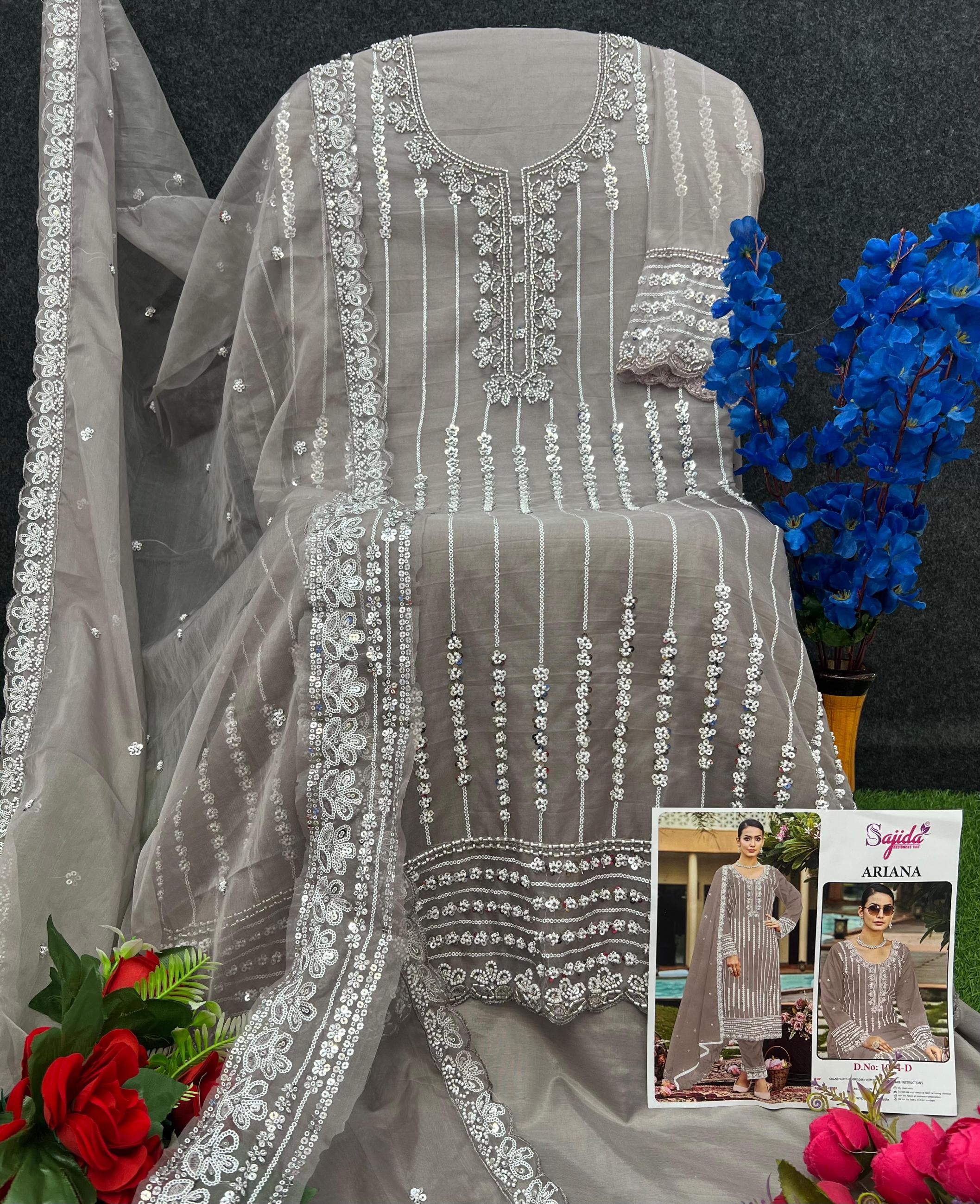 SAJIDA DESIGNER ARIANA 1074 ORGANZA PAKISTANI FULL STITCH PLUS SIZE 3PCS DRESS