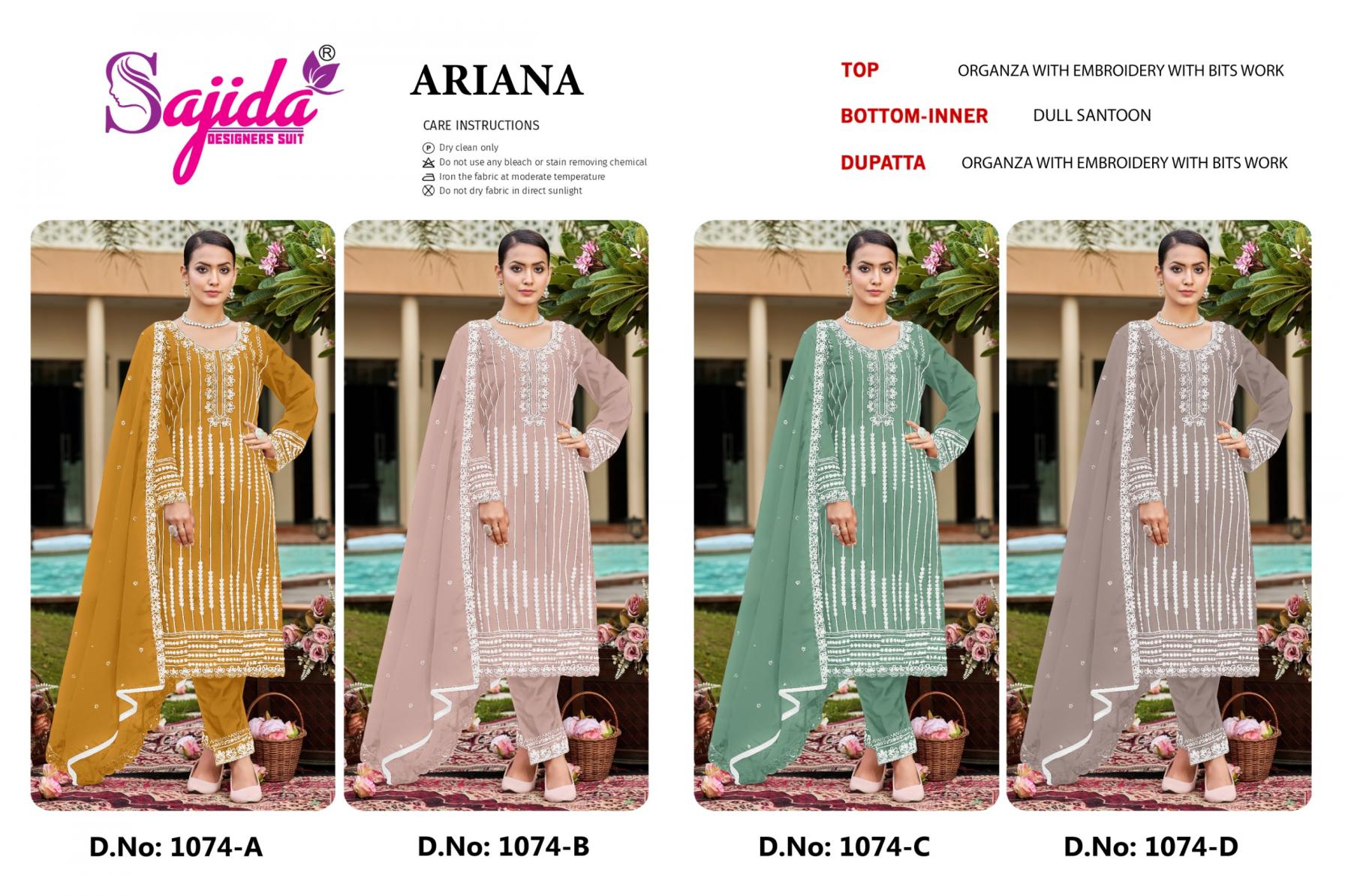 SAJIDA DESIGNER ARIANA 1074 ORGANZA PAKISTANI FULL STITCH PLUS SIZE 3PCS DRESS